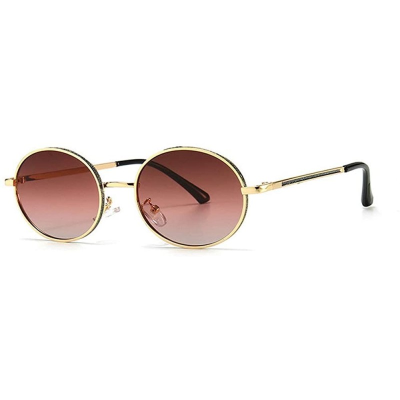 Oval Fashion Retro Men's Punk Oval Metal Frame Designer Ladies Hip Hop Sunglasses - Tea Pink - C21943E27GD $10.16