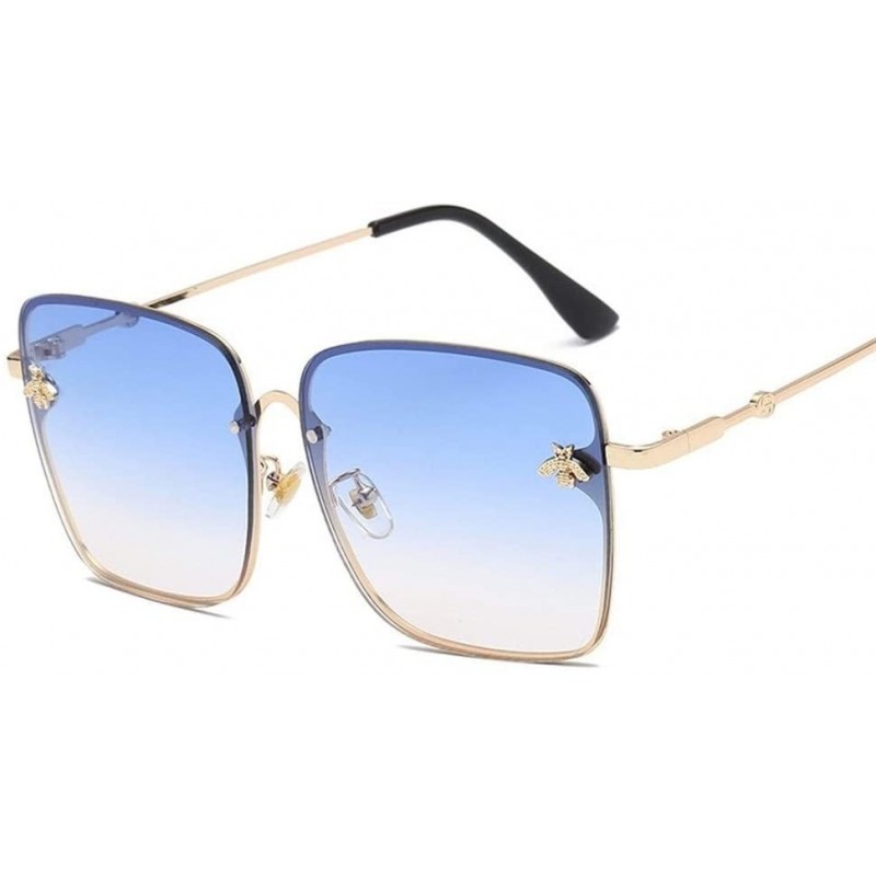 Oversized Sunglasses Women Men Retro Metal Frame Oversized Sun Glasses Female (Color Blue) - Blue - CF199DR678O $15.90