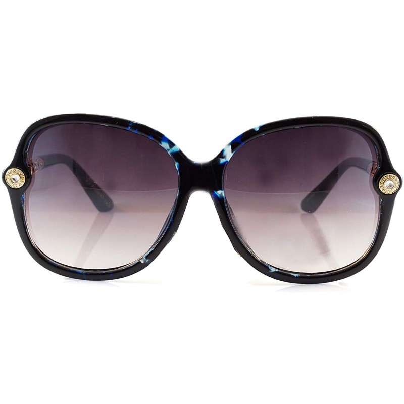 Butterfly Rhinestone Pearl Metal Iced-Out Jewel Temple Butterfly Sunglasses A220 - Blue Camo/ Purple Gr - CW18H9S5G3N $16.55