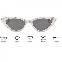 Rectangular Retro Rhinestone Cat Eye Sunglasses for Women Clout Goggles Plastic Frame Glasses - White - C118E5GY282 $12.71