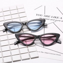 Rectangular Retro Rhinestone Cat Eye Sunglasses for Women Clout Goggles Plastic Frame Glasses - White - C118E5GY282 $12.71