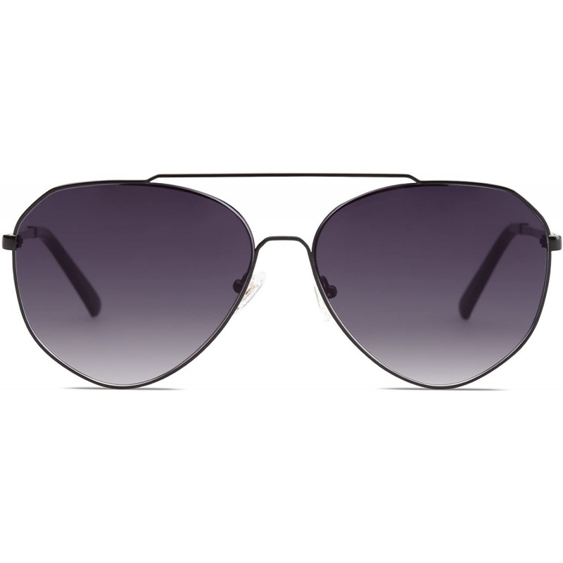 Oversized Oversized Aviator Sunglasses Mirrored Flat Lens for Men Women UV400 SJ1083 - C5 Black Frame/Gradient Grey Lens - CM...