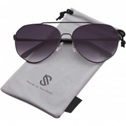 Oversized Oversized Aviator Sunglasses Mirrored Flat Lens for Men Women UV400 SJ1083 - C5 Black Frame/Gradient Grey Lens - CM...