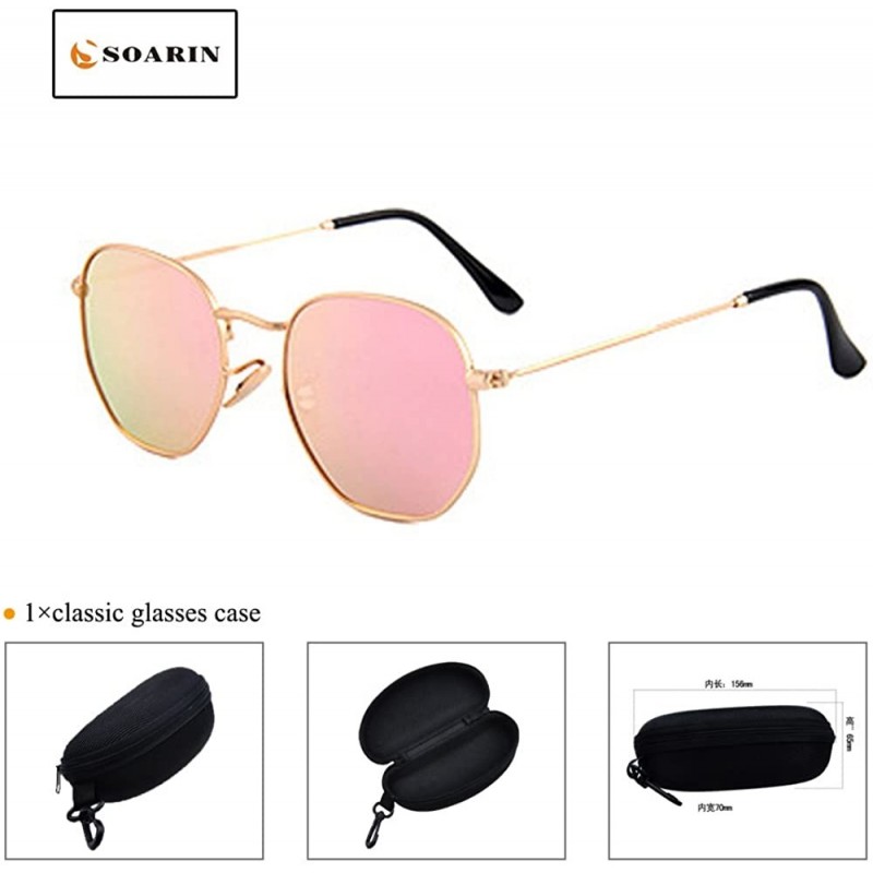 Square SOARIN Metal Frame Sunglasses for Women Retro Square Frame Reflective Lens UV 400 - Pink - CU183IIA8HW $12.53