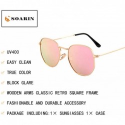 Square SOARIN Metal Frame Sunglasses for Women Retro Square Frame Reflective Lens UV 400 - Pink - CU183IIA8HW $12.53