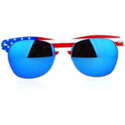 Wayfarer Mirror Lens Patriotic USA Flag Print Half Rim Sunglasses - Solid Blue - CP12HVJR5CP $11.44