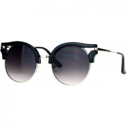 Round Womens Fashion Sunglasses Wing Topped Round Circle Designer Frame - Black Silver - CS189Y3ASLQ $13.21