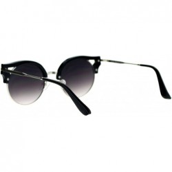 Round Womens Fashion Sunglasses Wing Topped Round Circle Designer Frame - Black Silver - CS189Y3ASLQ $13.21