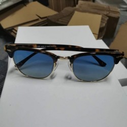 Square sunglasses for women men TR90 frame TAC and crystal glass lens sun glasses - Leopard Frame/Gradient Blue Plastic - CL1...