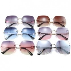 Rimless Oversized Rimless Trimming Edge Sunglasses for Women Diamond Embellishment Legs Sun Glasses - CU19843SS88 $11.10