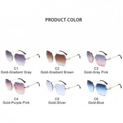 Rimless Oversized Rimless Trimming Edge Sunglasses for Women Diamond Embellishment Legs Sun Glasses - CU19843SS88 $11.10