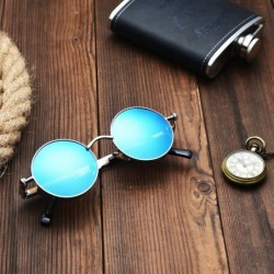 Oval Polarized Steampunk Round Sunglasses for Men Women Mirrored Lens Metal Frame S2671 - Gold&blue - CZ182GZGTU9 $15.38