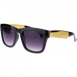 Square Retro Modern Sunglasses Thick Square Frame Bold Metal Accent - Black Gold - C711NIERRD5 $10.66
