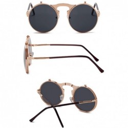 Round Vintage Steampunk Flip Sunglasses Retro Round Metal Frame Sun Glasses Men Women Brand Designer Circle Oculos - CE198563...