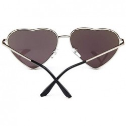 Wayfarer Heart Sunglasses Thin Metal Frame Hippie Lovely Aviator Style Eyewear - Silver Frame/Brown - CU18DYMY00M $9.12