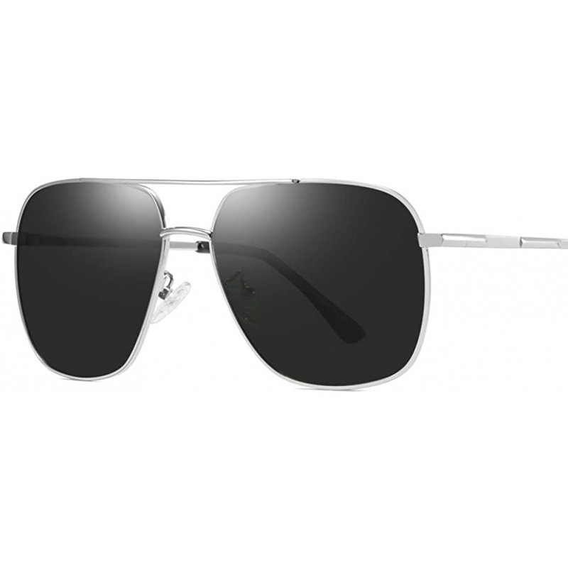 Square Square Polit UV400 Protection Polarized Sunglasses for Men Women - Silver Grey - CY18O5565ZS $12.27