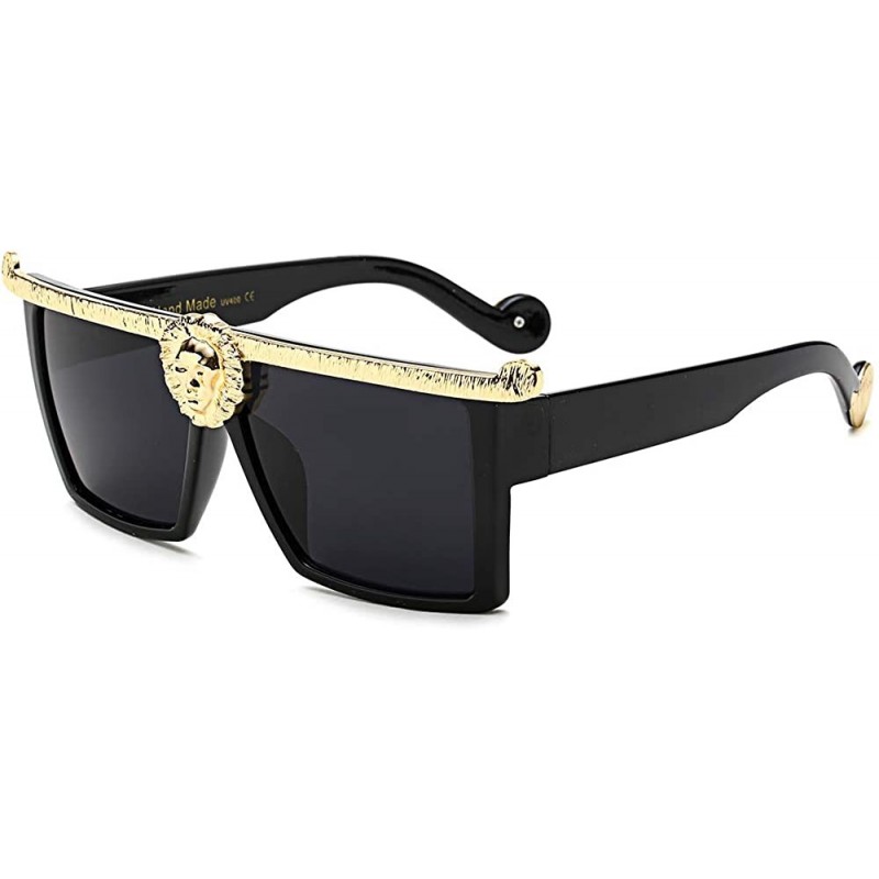 Square Novelty Square Flat Top Super Dark Lenses Gangster Sunglasses Gold Decor - Blcak - CA18Z48WE8K $16.04