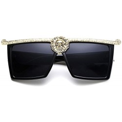 Square Novelty Square Flat Top Super Dark Lenses Gangster Sunglasses Gold Decor - Blcak - CA18Z48WE8K $16.04