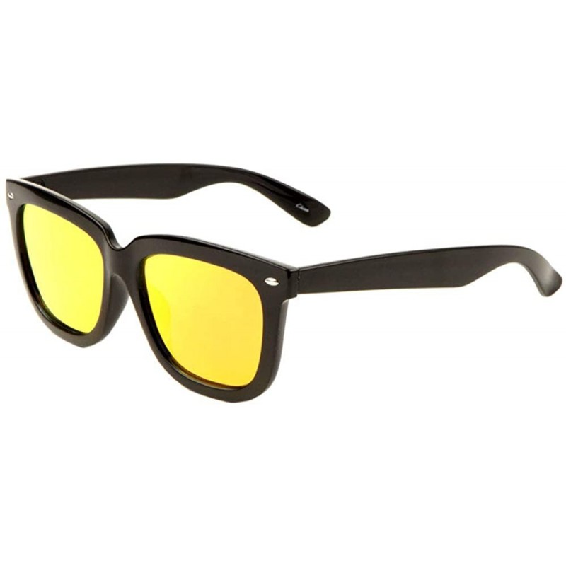 Square Classic Color Mirror Thick Plastic Frame Sunglasses - Red Yellow - C2197A46MDX $15.08