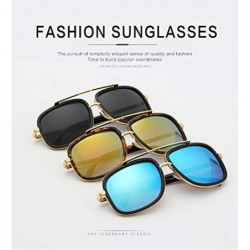 Oversized Retro Oversized Pilot Sunglasses Square Frame Metal Men Women Mirror Lens Blue Silver Black - 10 - CF1954TOY7L $16.38