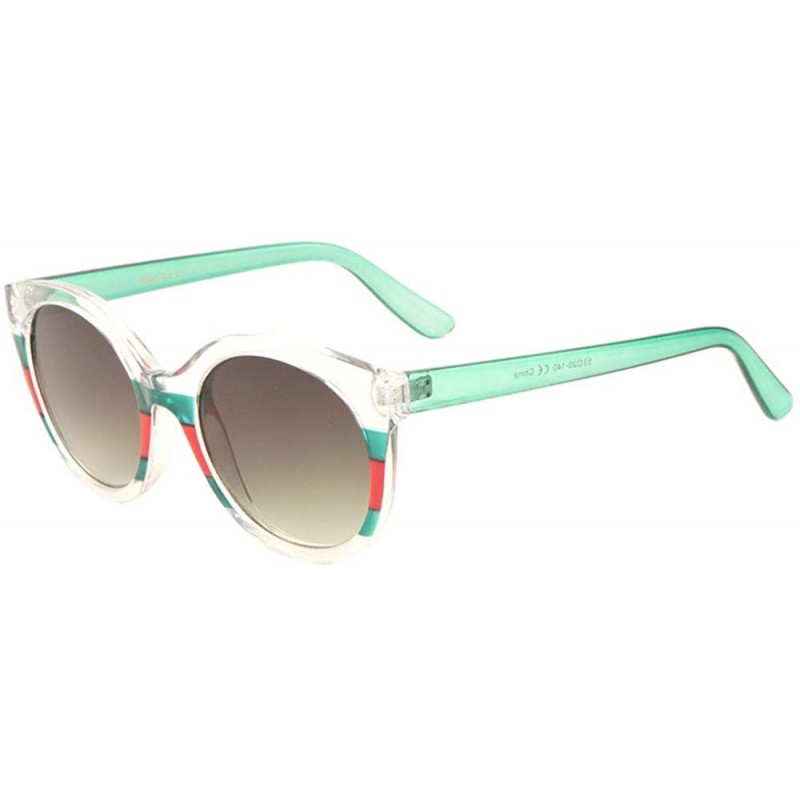 Round Three Color Line Crystal Round Cat Eye Sunglasses - Clear Green - C91983I66CS $11.15