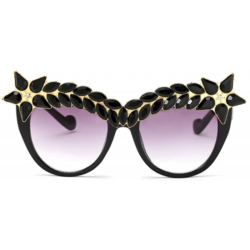 Oversized Womens Luxury Diamond Decorated Sunglasses UV400 Retro Eyeglasses - Style 04 - CW18GWSD9QU $9.38