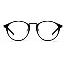 Round Retro Round Frame Clear Lens Glasses - Black Bright - CY12KVDKDBX $8.34