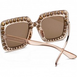 Oversized Oversized Sunglasses for Women Square Thick Frame Bling Bling Rhinestone Novelty Shades - Square Champagne Gold - C...