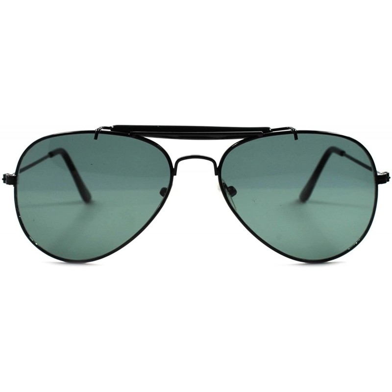 Rectangular Green Glass Lens Classic Mens Womens Medium Air Force Style Black Sunglasses - C51802OH232 $13.31