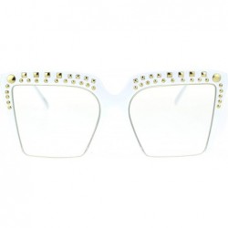 Cat Eye Womens Gold Metal Stud Crop Bottom Oversize Cat Eye Eyeglasses - White - C818STCEL6A $15.36