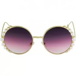 Round Fashion Round Pearl Decor Metal Frame Women's Sunglasses UV Protection - Purple - CV18TH8XDAW $8.71