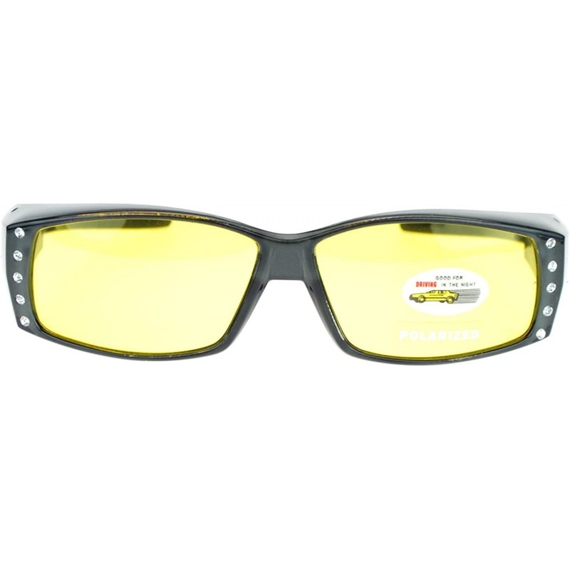 Rectangular Womens Rhinestone Polarized Yellow Night Driving Lens Fit Over Sunglasses - Grey - CY11QLSE3YL $12.77