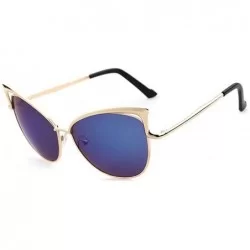 Goggle Women Clear Lens Cat Eye Sunglasses Metal Spectacle Frame Myopia Eyeglasses Sunglasses - Blue - CZ18SX64CGE $14.91