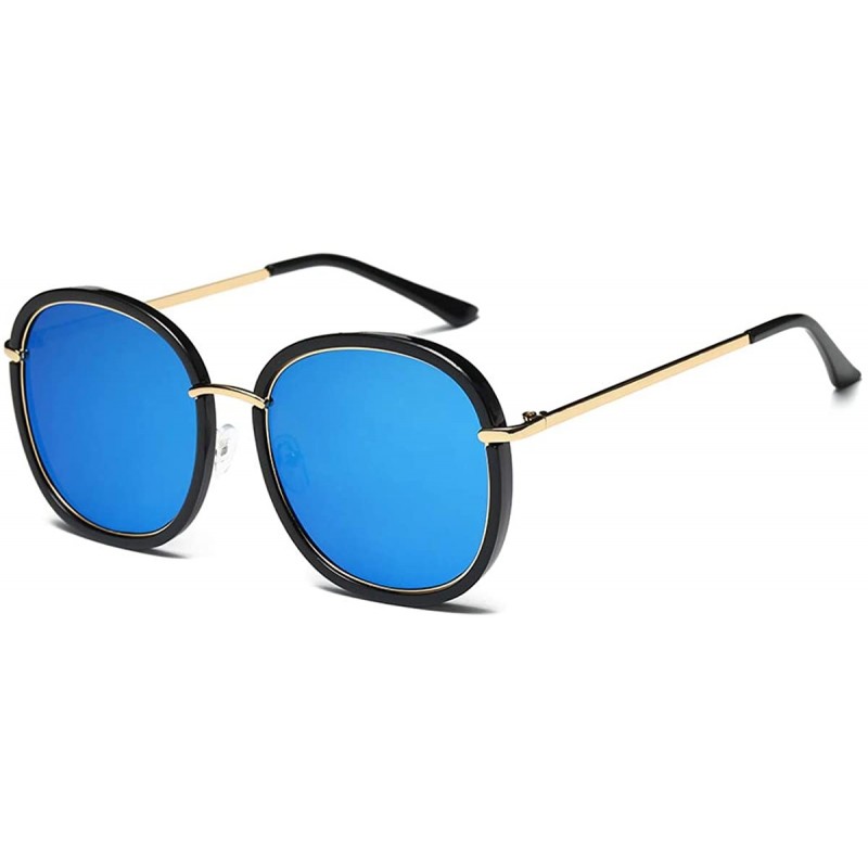 Goggle Classical Big Oversized Oval Round Retro Floral Fashion Polarized Women Sunglasses - Black & Blue - CA18GDIUXTA $13.69