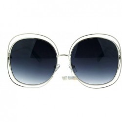 Oversized Double Wire Square Frame Sunglasses Womens Super Oversized Fashion UV 400 - Silver (Blue Smoke) - CS186OUUD70 $13.90