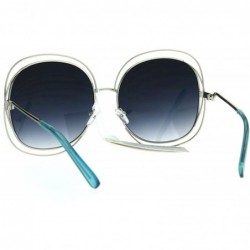 Oversized Double Wire Square Frame Sunglasses Womens Super Oversized Fashion UV 400 - Silver (Blue Smoke) - CS186OUUD70 $13.90