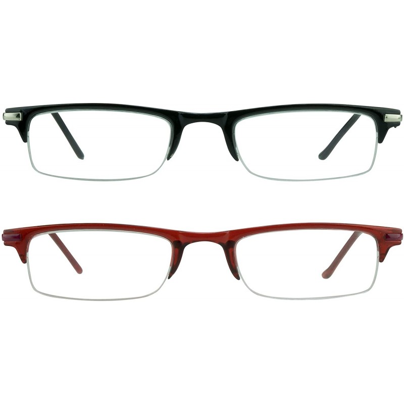 Rectangular Reading Glasses Thin Semi Rimless rectangular Frame 2 Pairs Multi Pack Men Women - Black & Red - CV1885YMKXL $17.46