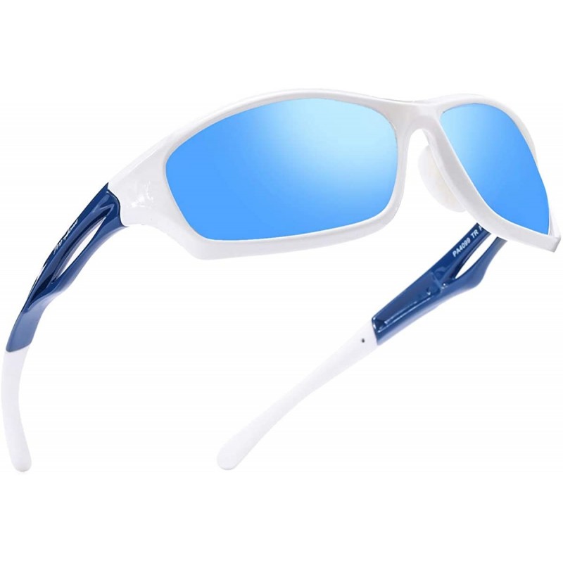 Polarized Sports Sunglasses for Men TR90 Unbreakable Frame - Blue Mirror -  C518H6Y3S5G