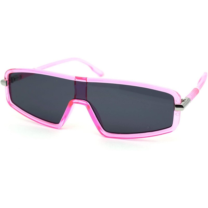 Rectangular Narrow Robotic Shield Plastic Disco Pop Color Sunglasses - Pink Black - CA18WTMSO5T $9.70