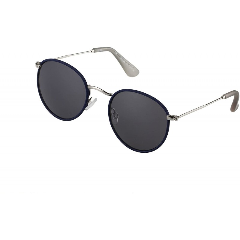 Wayfarer Fedora Polarized Round Sunglasses - Shiny Silver / Navy - CA188KIS8SX $30.94