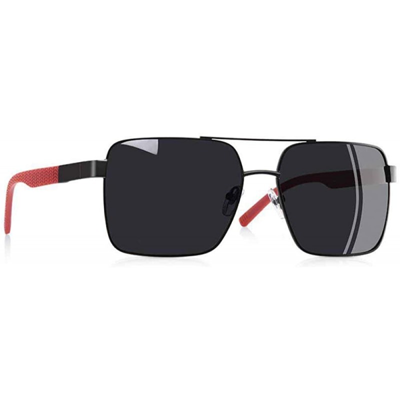 Square DESIGN Polarized Sunglasses Men Driving Square Metal Frame Men's C1Black - C1black - CT18XAKMQDZ $18.28