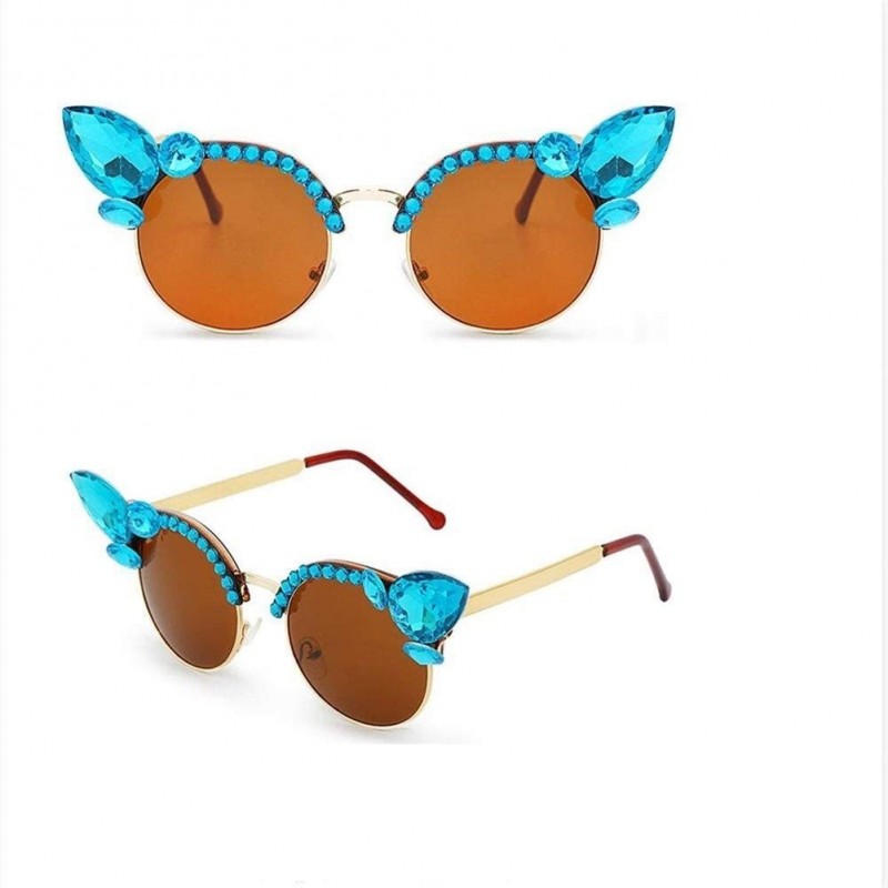 Cat Eye Fashion Vintage Diamond Sunglasses Crystal - 5 - CZ198G56EL9 $21.49