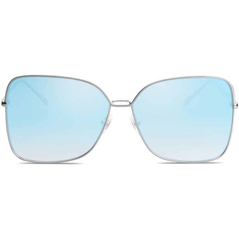 Aviator Fashion Designer Square Sunglasses for Women Flat Mirrored Lens SJ1082 - CJ18CYHC4QA $17.48