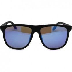 Rectangular Mens Minimal Matte Sport Flat Top Rectangular Horn Sunglasses - Matte Black Blue Mirror - CG18UASS4SC $7.77