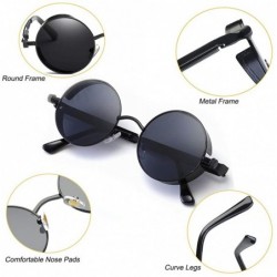 Round Retro Steampunk Sunglasses UV Protection Round Vintage Sunglasses Metal Frame for Men Women - Black - CC18X5WZD9X $12.57