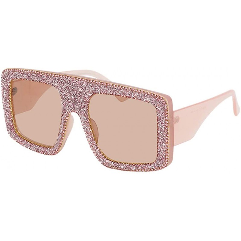 Square Sparkling Crystal Sunglasses UV Protection Rhinestone Sunglasses - Pink279 - CC18AHNOW7T $17.02