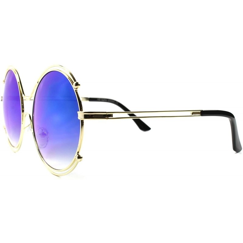 Oversized Upscale Mirror Lens Womens Designer Oversized Round Sunglasses - Gold / Blue - C41896AKXI8 $10.94