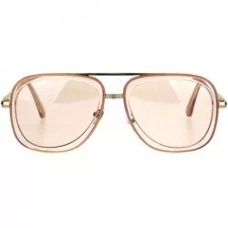 Rectangular Mobster Flattop Double Rim Racer Sunglasses - Gold Beige - CX18HLH25IK $11.60
