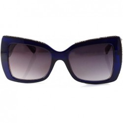 Butterfly Women's Stone Glitter Rim Rectangle Butterfly Sunglasses A296 - Blue Black - CK18Z56N3IQ $11.78