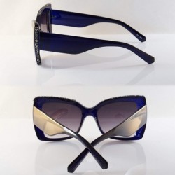 Butterfly Women's Stone Glitter Rim Rectangle Butterfly Sunglasses A296 - Blue Black - CK18Z56N3IQ $11.78